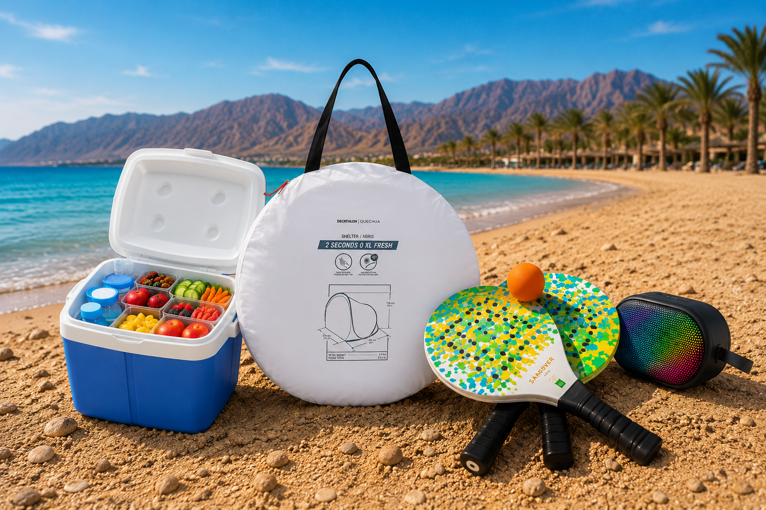 Ahlen beach kit flat lay